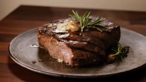 perfectly cooked steak with rosemary and garlic