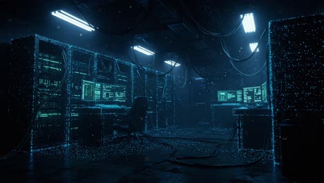 exploration of a futuristic technology lab filled with vibrant digital displays and advanced equipment