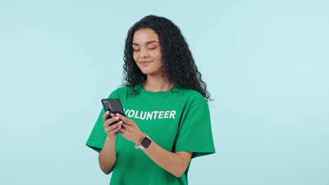 Happy,-volunteer-and-woman-with-phone