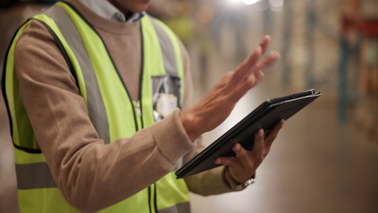 trabajador de almacén usando una tableta