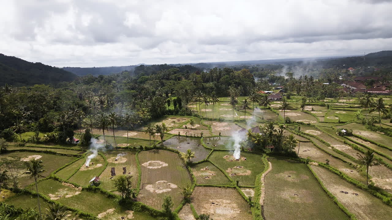vasto paisaje agrícola e incendios de cultivos - toma aérea