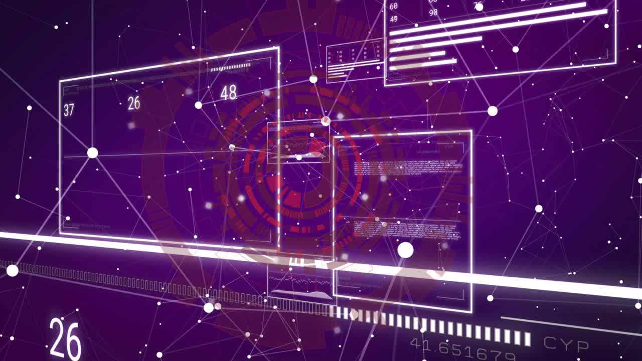 Central rectangles emerging, HUD expanding, counters updating, panels sliding, showing data flow
