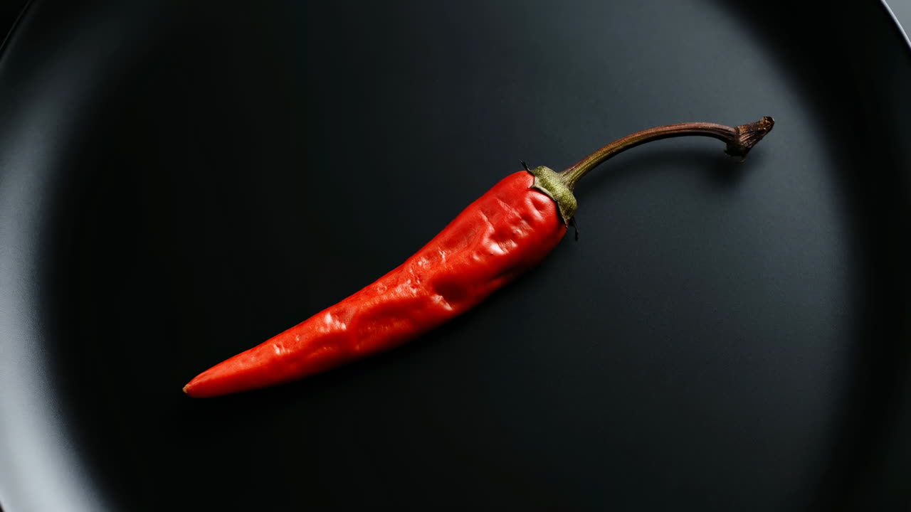 Red chili pepper on a black plate
