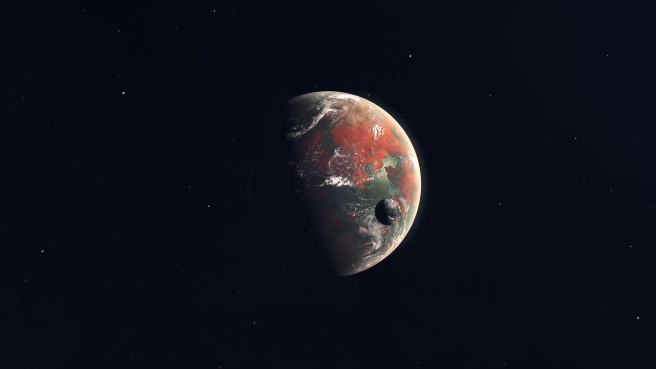 Arriving at Large Red Exoplanet With Small Rocky Moon