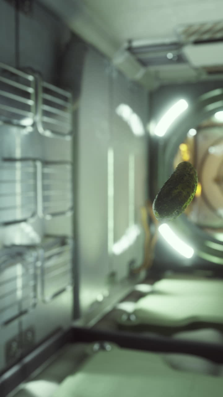 Cucumber floating in the iss during an experiment