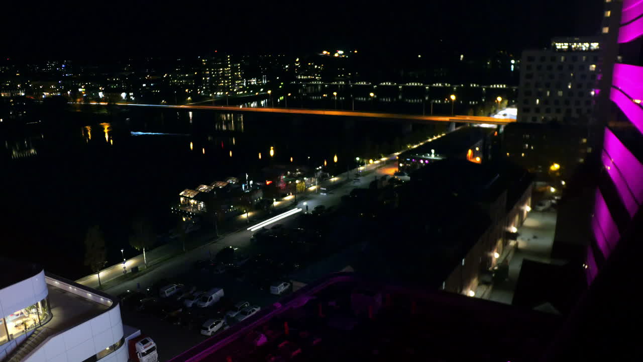 timelapse of nightlife in cityscape of Ume&aring;, Sweden