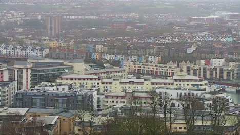 views looking down over bristol city centre and the river avon from the hillside