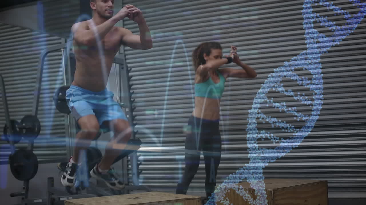 남성과 여성이 운동하고 있습니다.