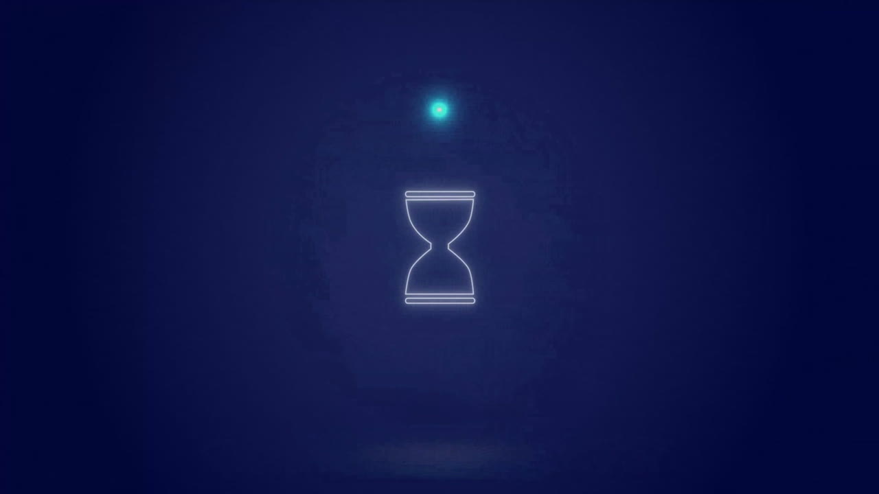 Animation of hourglass icon in circle processing over blue background