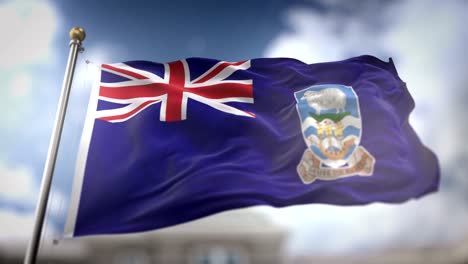 falkland islands flag waving slow motion 3d rendering blue sky background - seamless loop 4k