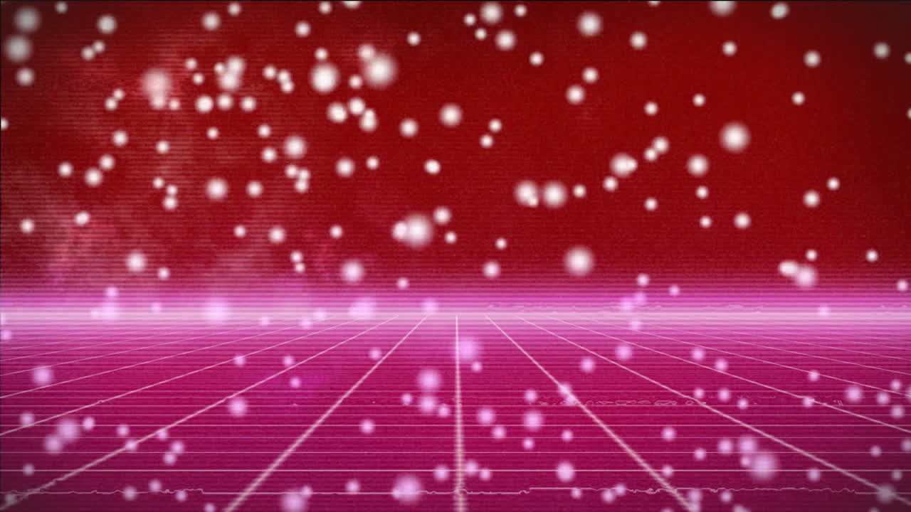 Animation of falling white spots over neon shapes