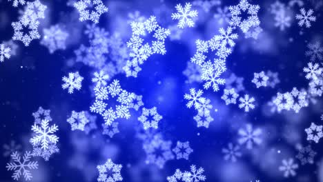 4k confetti snowflakes and bokeh lights on the blue background.