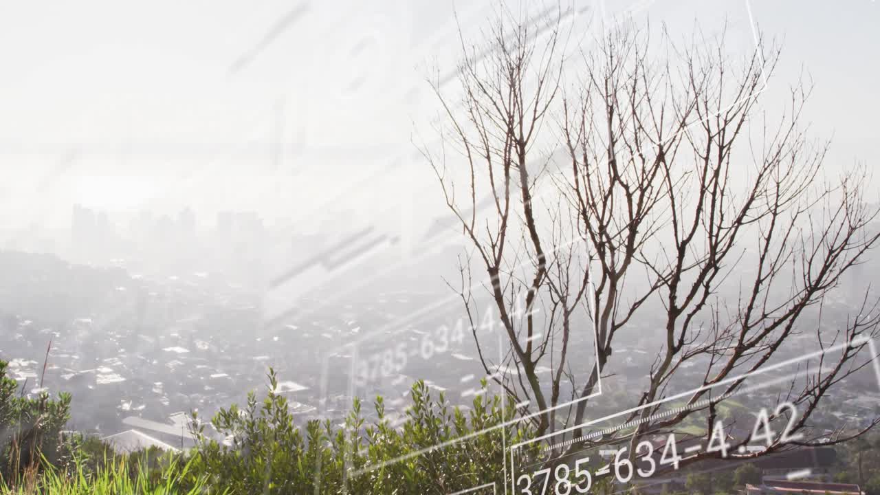 도시 풍경의 공중 뷰를 통해 데이터 처리의 애니메이션