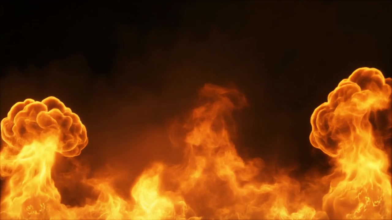 Fiamme intense che si innalzano su sfondo scuro
