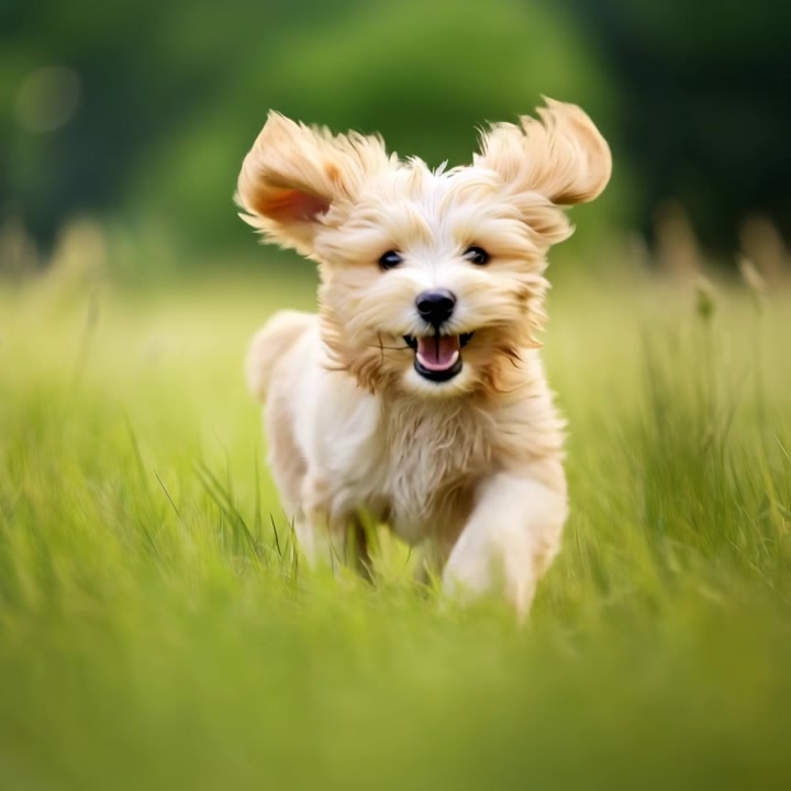 Yeşil Çimlerde Kameraya Doğru Koşan Neşeli Yavru Köpek