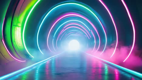 vibrant neon light tunnel with futuristic glow