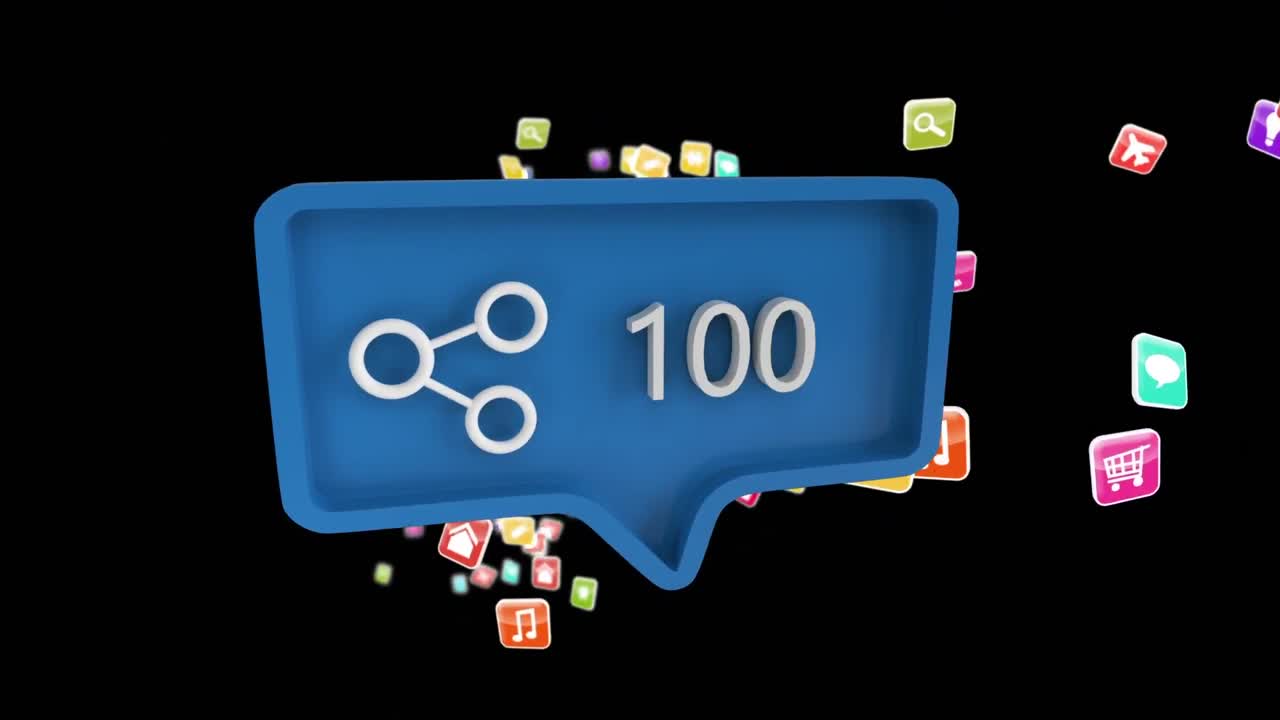 números que aumentan con el icono de compartir contra los iconos digitales que se mueven