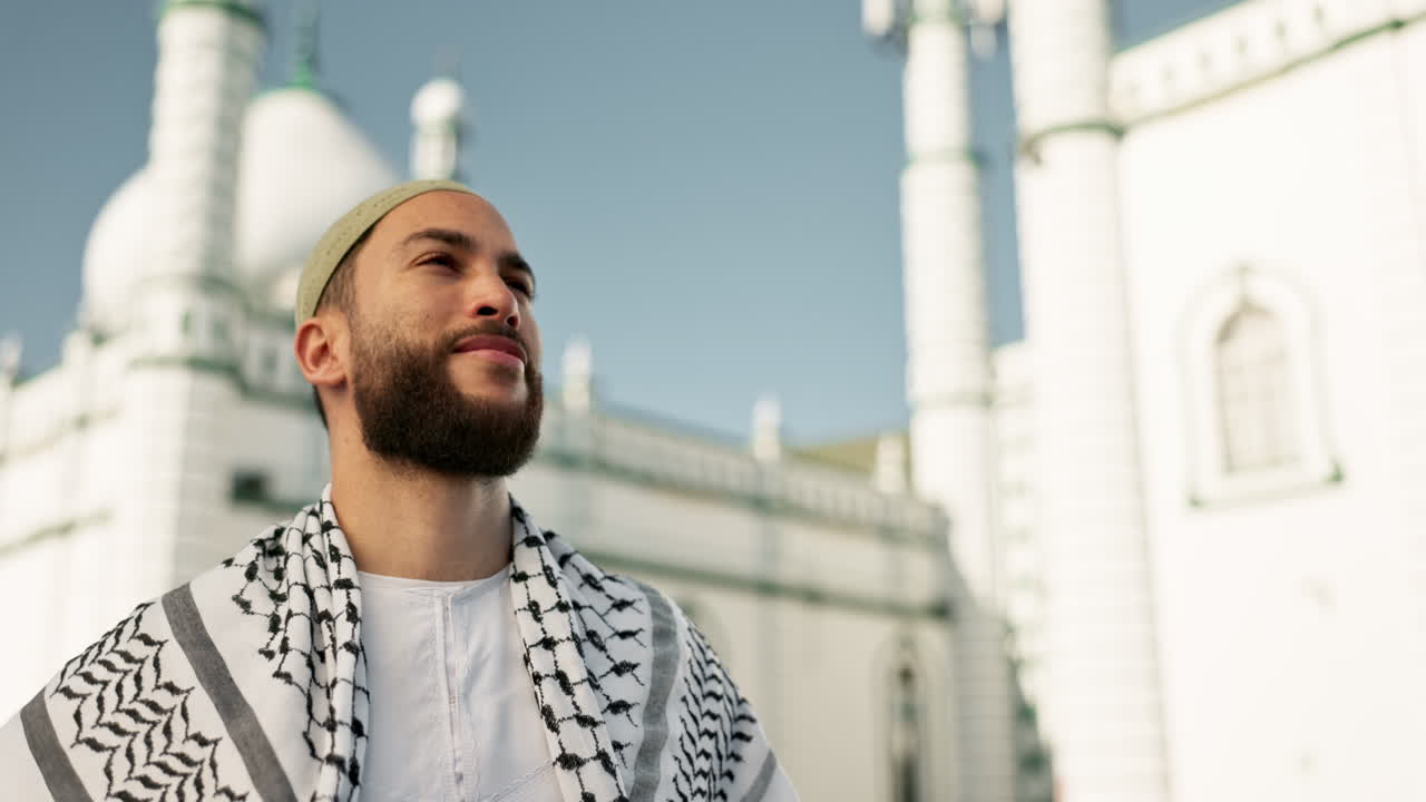 Muslim man in front of mosque