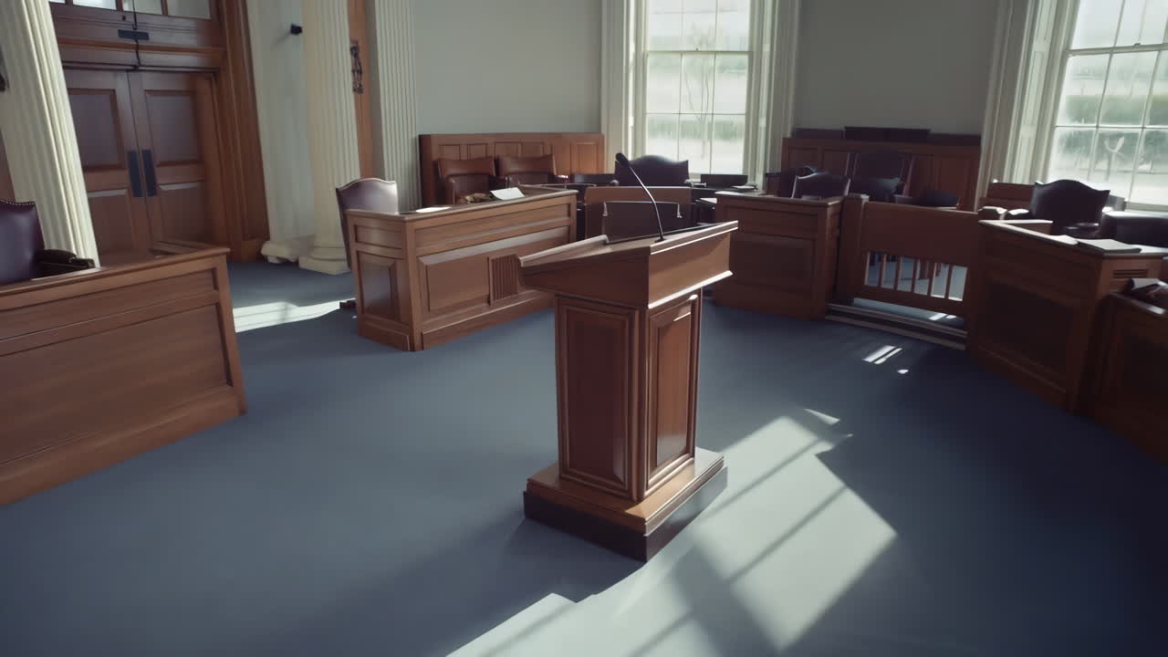 Empty Courtroom with Podium and Natural Light