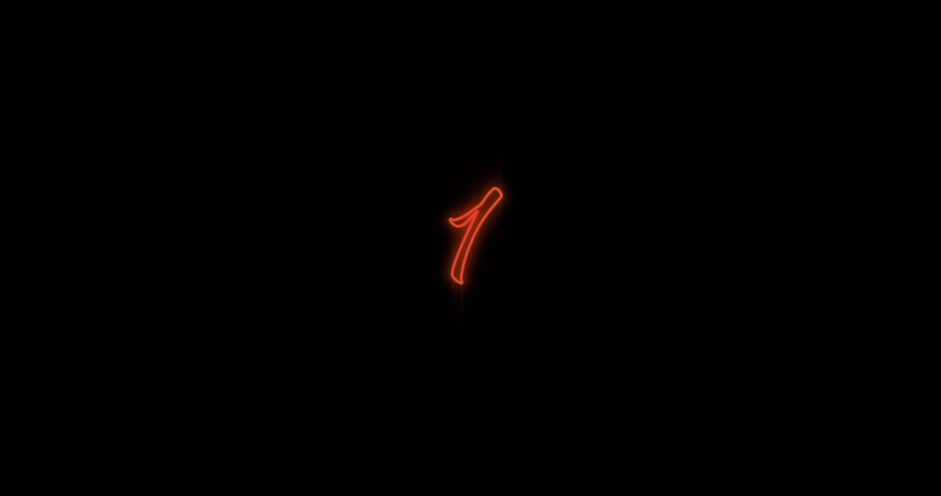 Numero uno che appare in rosso con luci al neon