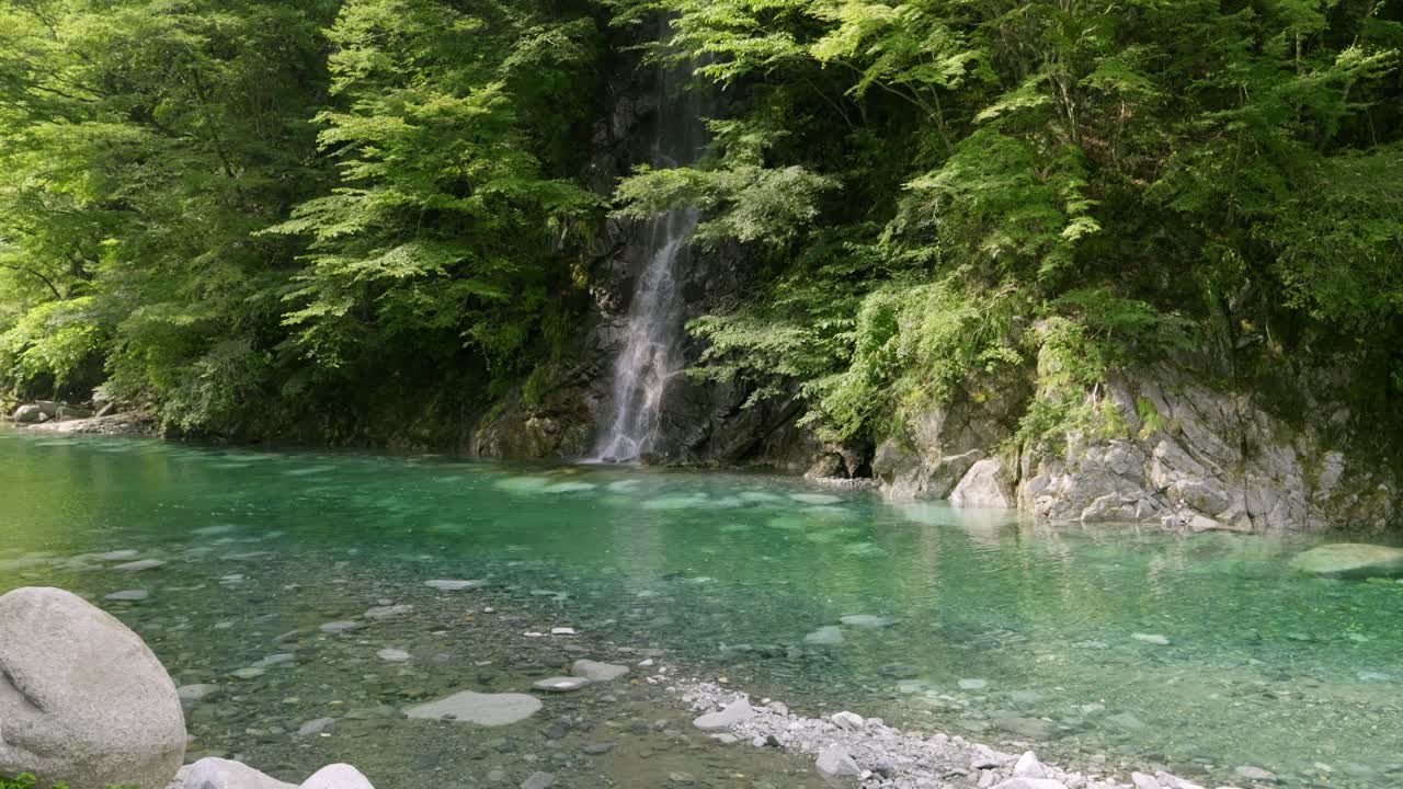 Stunning panorama view over Yushin Valley in Japan on hot summer day