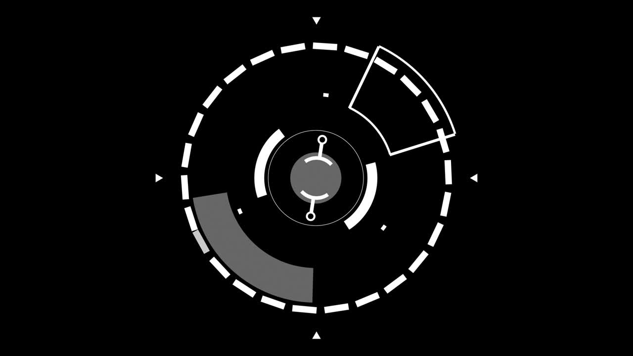 허드 서클 (circle hud) - 기술적 미래주의적 요소, sf 서클의 요소가 허드 패턴에서 나타나고 사라진다, 알파 채널, 고립된 배경, 검은 배경.