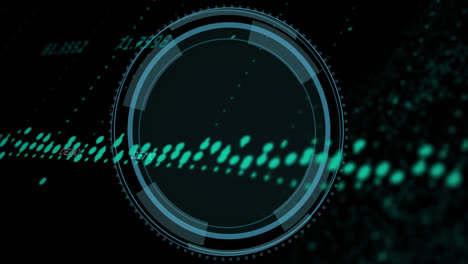 animation of data processing against data protection text over spinning round scanner