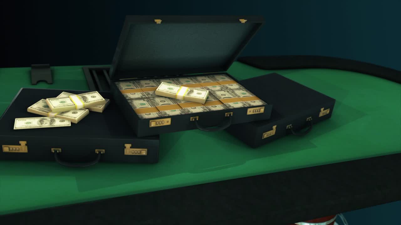 Money in Briefcases on a Gaming Table