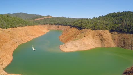 an aerial view over a very low oroville lake in california during extreme drought 1