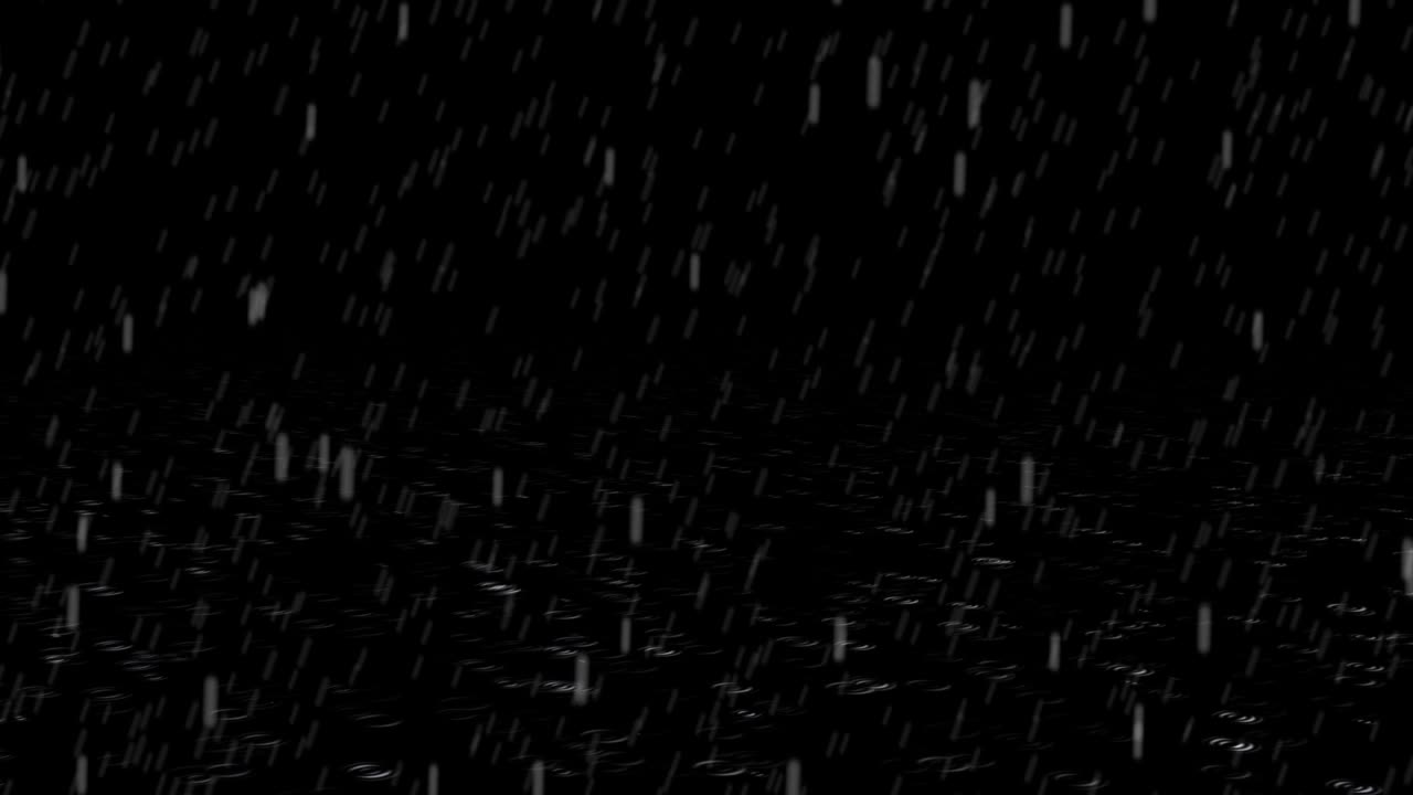 Heavy rain, Raindrops falling rain isolated on dark 4K Loop background.
