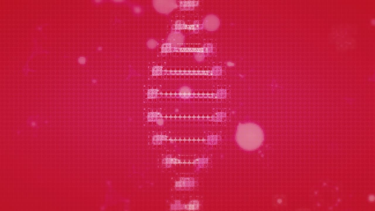 Animation of molecular structures floating over spinning against red background