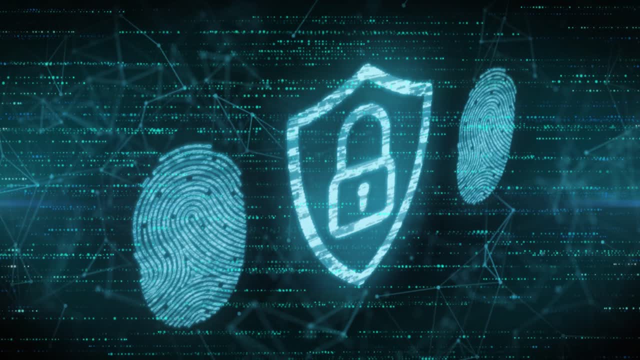 animazione dell'elaborazione dei dati e del lucchetto su sfondo nero