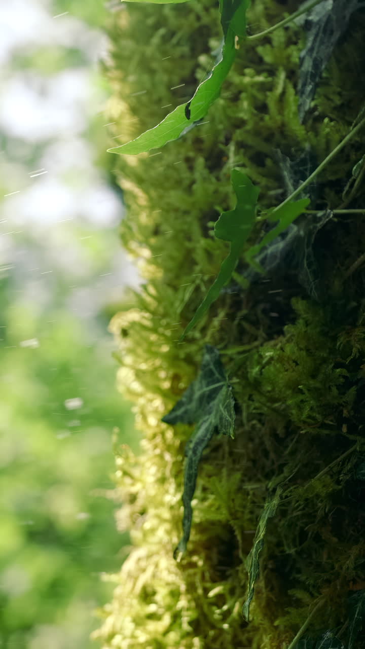 primer plano de musgo y hiedra en el tronco del árbol
