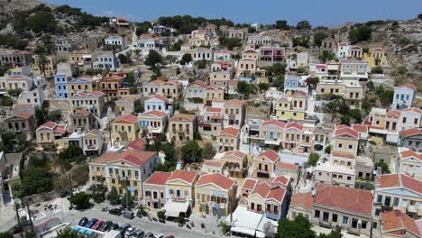 drone backward establisher of greece architecture of a city and harbor in symi