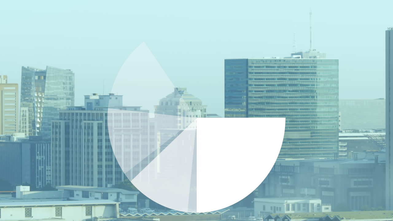 높은 건물의 공중 시야에 대한 파이 그래프의 애니메이션