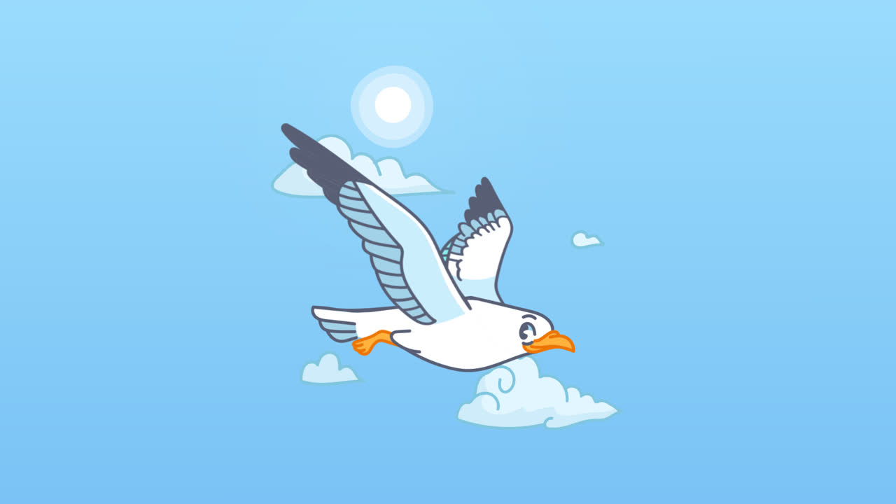 An animation of a Hand drawn cartoon seagull illustration