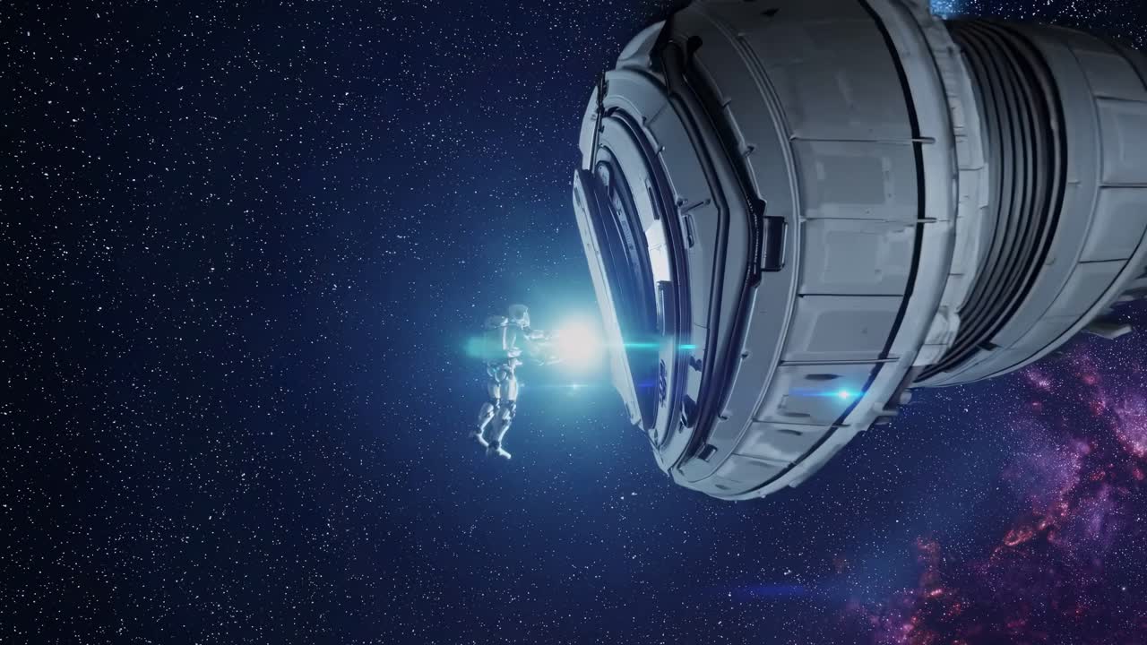 우주 정거장과 도킹하는 우주비행사