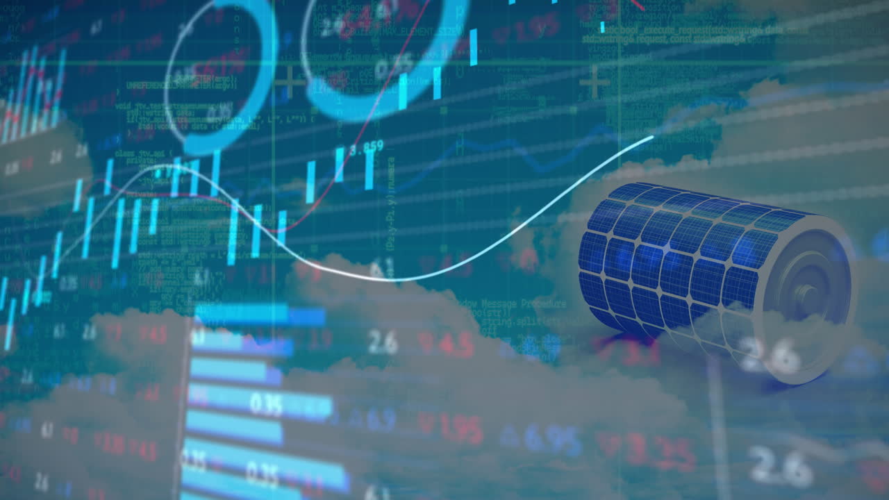 태양 전지 패널을 통해 금융 데이터 처리의 애니메이션