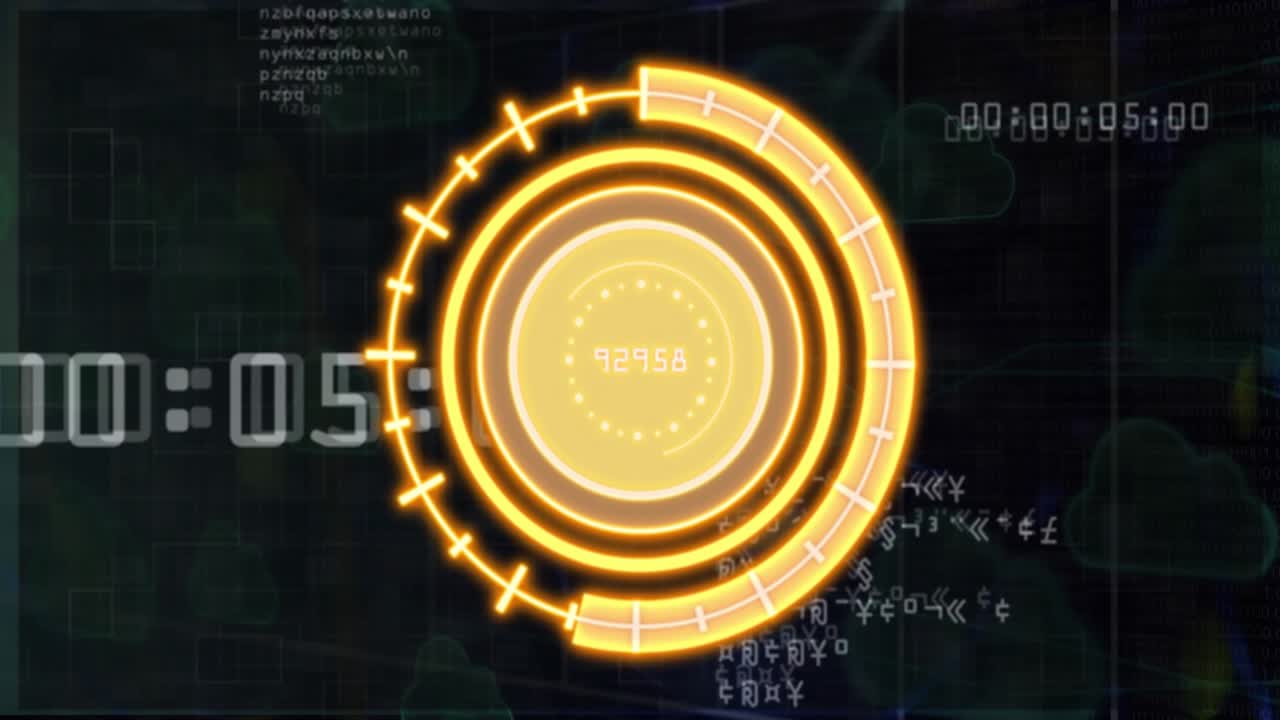 Animation of scopes and data processing over black background