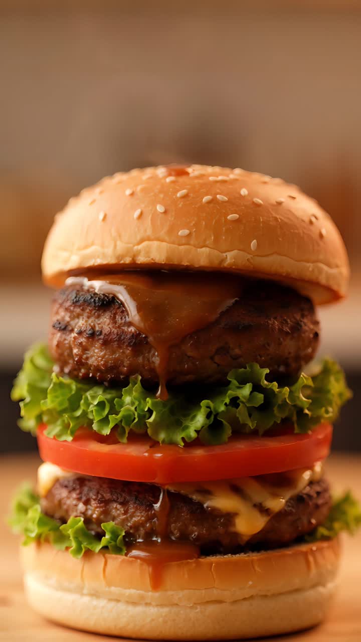 Hamburger Succoso Primo Piano Sfondo Bokeh 4K