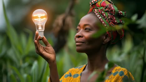african woman farmer with lightbulb
