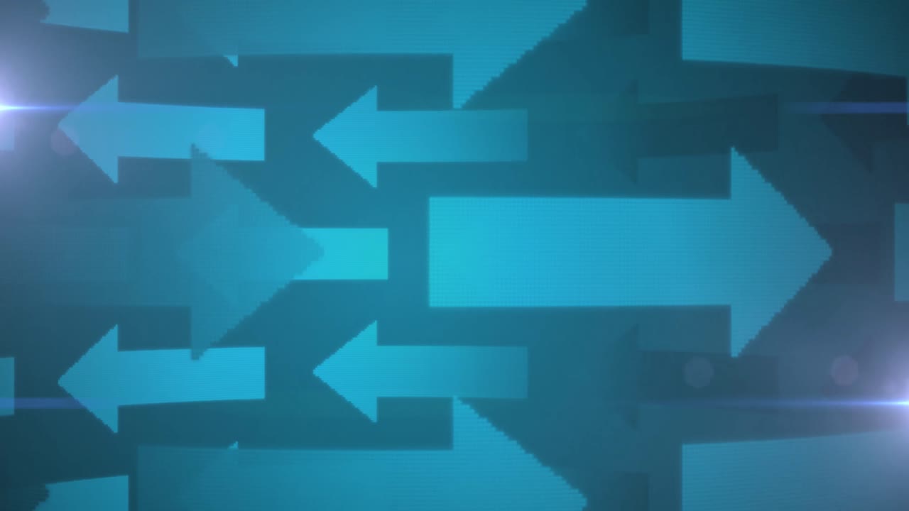 Animation of digital interface with glowing blue arrows