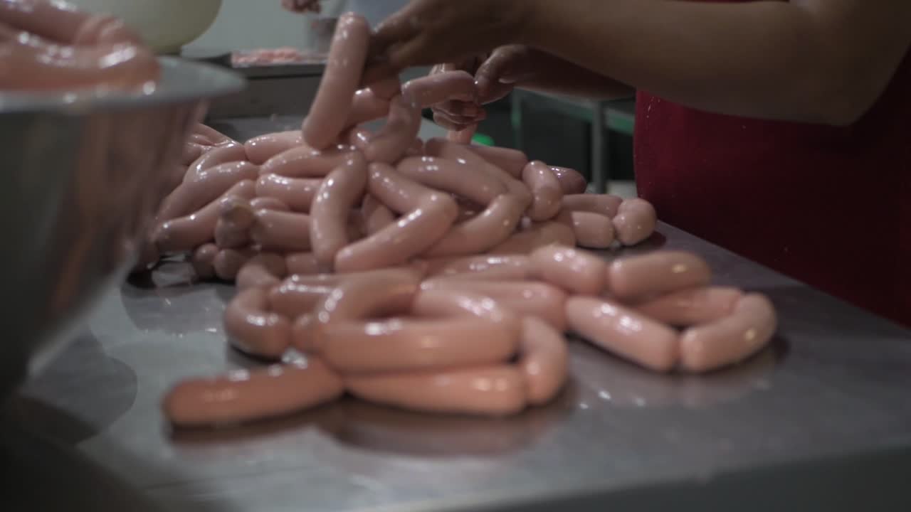 Sausages Meat Process Factory Production Handmade Smoked Boiled Wrap Mincemeat Spice
