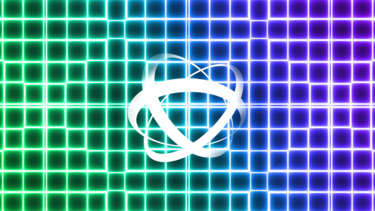 Glowing grid pattern with swirling white lines animation over dark background