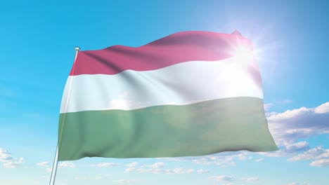 bandera de hungría con estructura de tela contra un cielo nublado (en bucle)