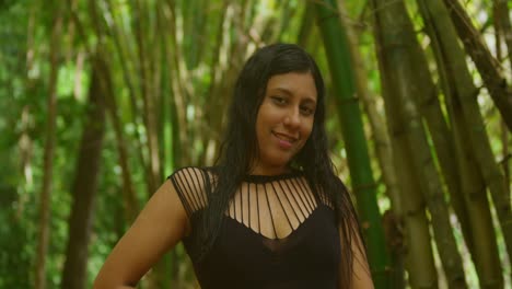 the caribbean trail unfolds before her, the girl in lingerie moving gracefully, her presence a contrast to the wild greenery.