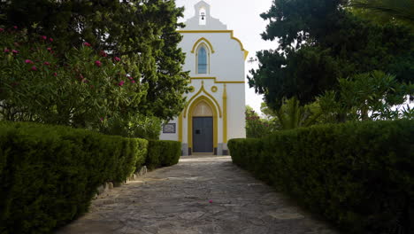 small chapel in a garden setting