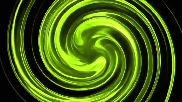 Grafica in movimento astratta a spirale verde su sfondo nero