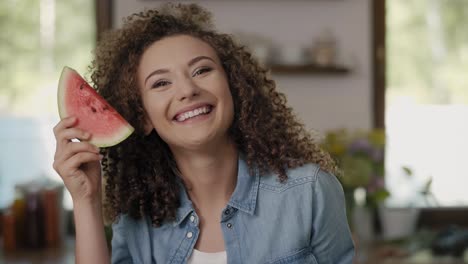 young woman with a slice of watermelon/rzeszow/poland