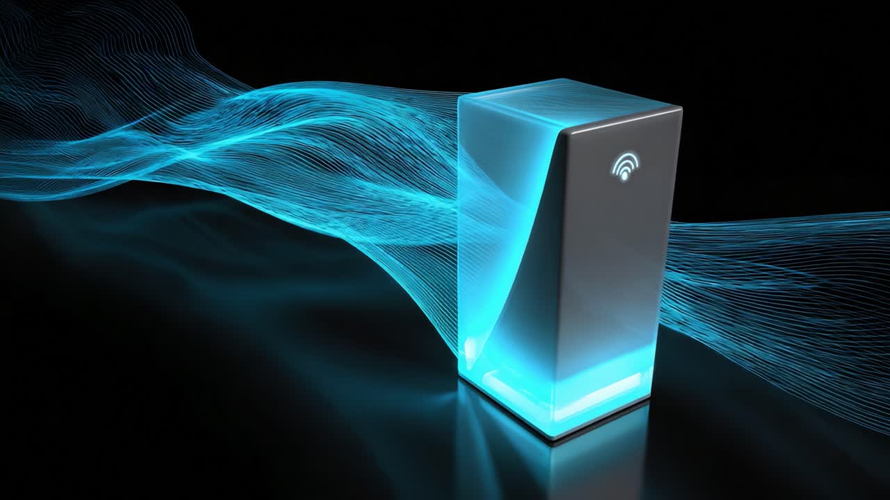 A Futuristic Device Emitting Light Waves, Symbolizing Connectivity and Modern Technology, Set Against a Dark Background That Enhances Its Dynamic and Innovative Design
